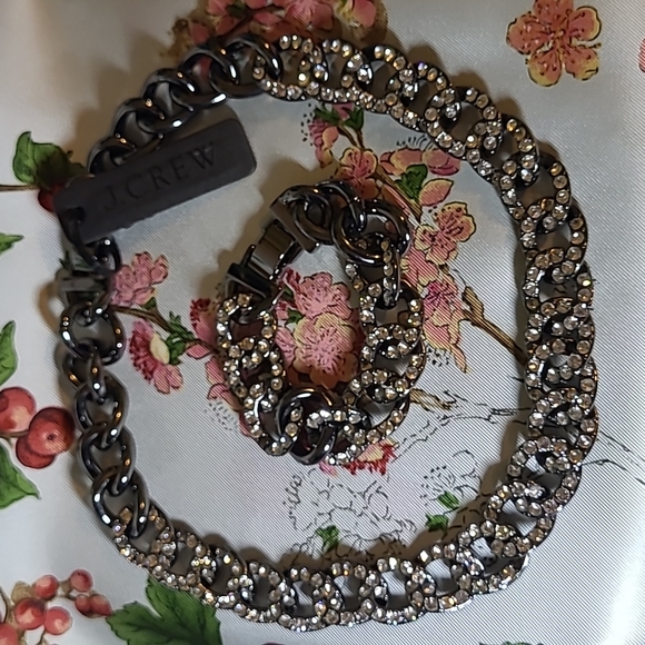 JCREW Pave on Black Metal Necklace NWT & Matching Bracelet NWOT - Picture 3 of 10